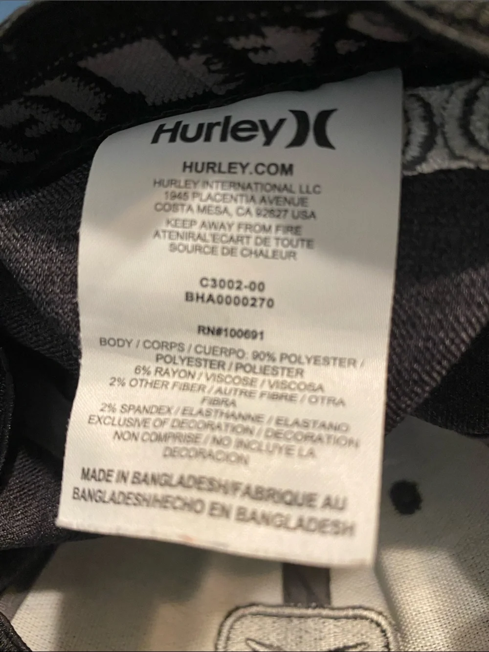 Hurley baseball cap